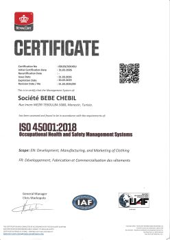 Certificat BEBE CHEBIL ISO 45001 : 2018