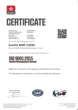 CERTIFICAT BEBE CHEBIL ISO 9001 : 2015