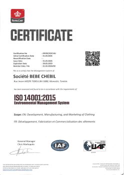 Certificat BEBE CHEBIL ISO 14001 : 2015